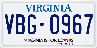 VA license plate VBG0967