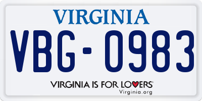 VA license plate VBG0983