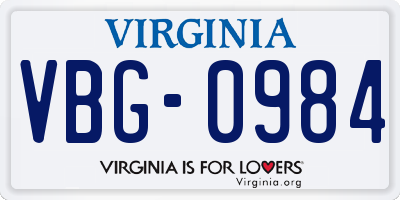 VA license plate VBG0984