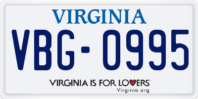 VA license plate VBG0995