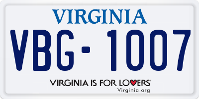 VA license plate VBG1007