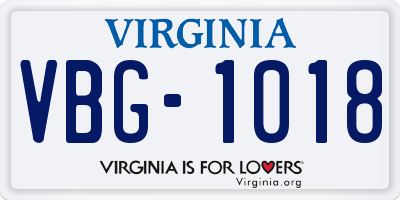 VA license plate VBG1018