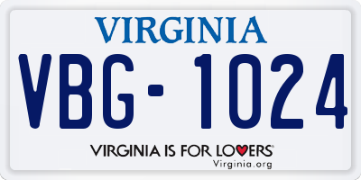 VA license plate VBG1024