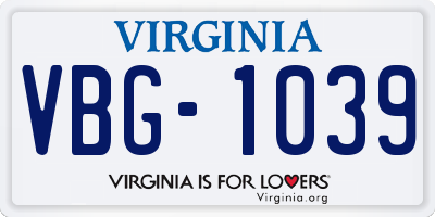 VA license plate VBG1039