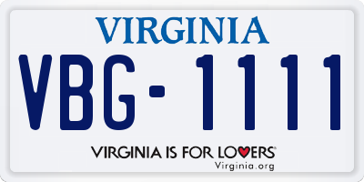 VA license plate VBG1111