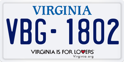 VA license plate VBG1802