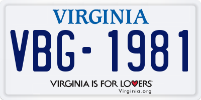 VA license plate VBG1981