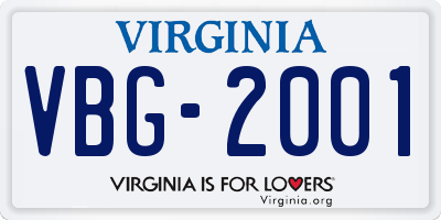 VA license plate VBG2001