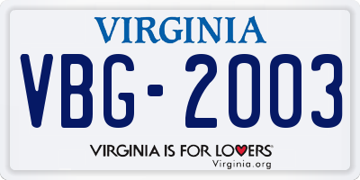 VA license plate VBG2003