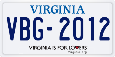 VA license plate VBG2012
