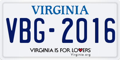 VA license plate VBG2016