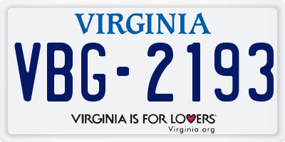 VA license plate VBG2193