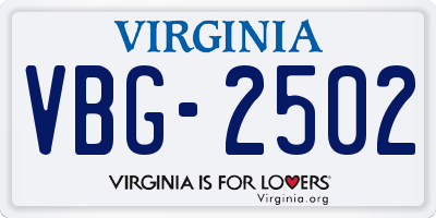 VA license plate VBG2502