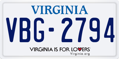 VA license plate VBG2794