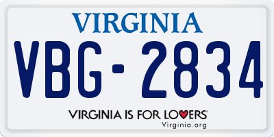 VA license plate VBG2834