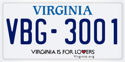 VA license plate VBG3001