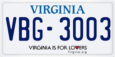 VA license plate VBG3003