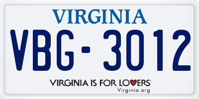 VA license plate VBG3012
