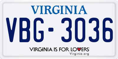 VA license plate VBG3036