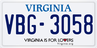 VA license plate VBG3058