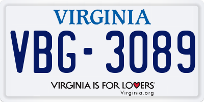 VA license plate VBG3089