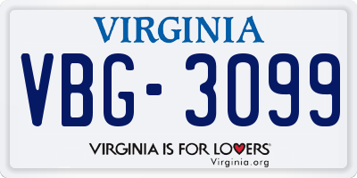 VA license plate VBG3099