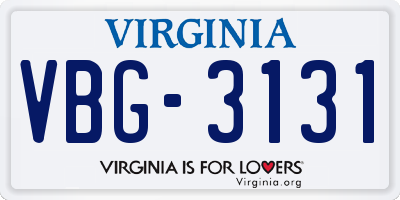 VA license plate VBG3131