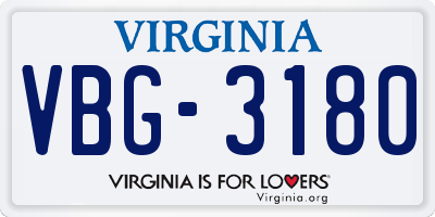 VA license plate VBG3180