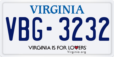 VA license plate VBG3232