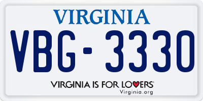 VA license plate VBG3330