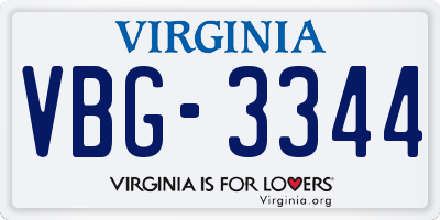 VA license plate VBG3344
