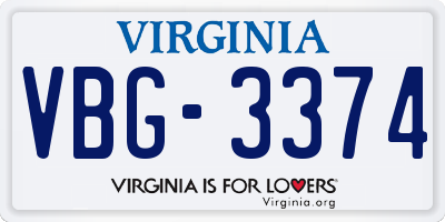 VA license plate VBG3374