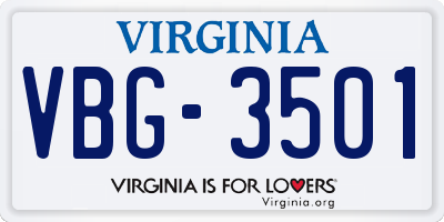 VA license plate VBG3501
