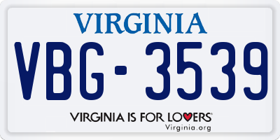 VA license plate VBG3539
