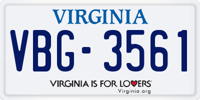 VA license plate VBG3561