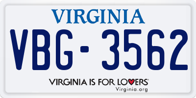 VA license plate VBG3562