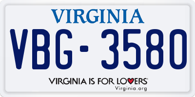 VA license plate VBG3580