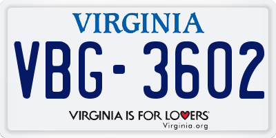 VA license plate VBG3602