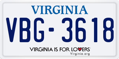 VA license plate VBG3618