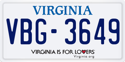 VA license plate VBG3649