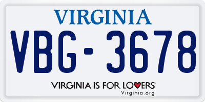 VA license plate VBG3678