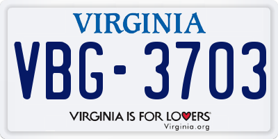 VA license plate VBG3703