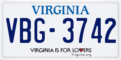 VA license plate VBG3742