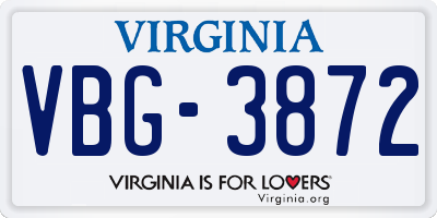 VA license plate VBG3872