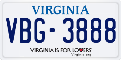 VA license plate VBG3888