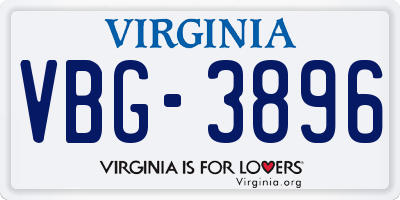 VA license plate VBG3896