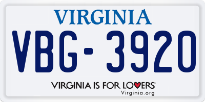 VA license plate VBG3920
