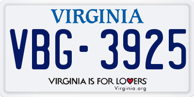 VA license plate VBG3925