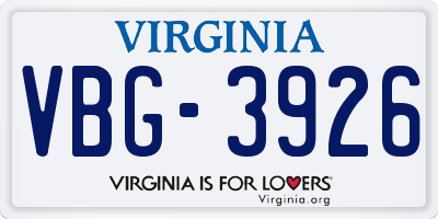 VA license plate VBG3926