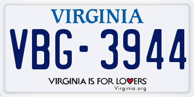 VA license plate VBG3944